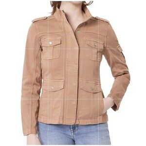 Kensie Jeans Military Utility Jacket Cotton Zip  Button Front Dusty Rose Size S